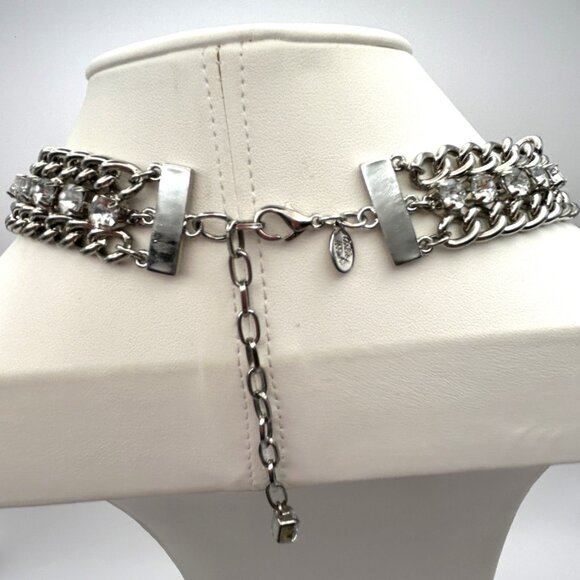 Cookie Lee Silver Tone Double Row Rhinestone Statement Adjustable Necklace - Picture 5 of 10